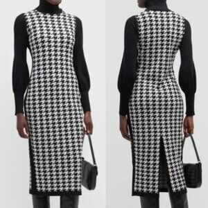 Toccin | Women's Black & White Houndstooth Print Turtleneck Midi Dress SIZE M